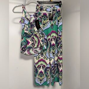 Two Piece Set Green and Purple Paisley